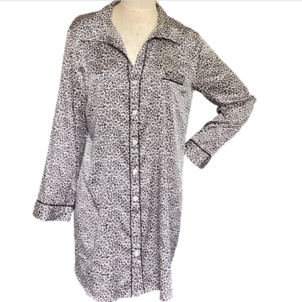 Victoria's Secret PJ Button-Up Sleep‎ Shirt/Dress/Tunic Leopard Print L #163J